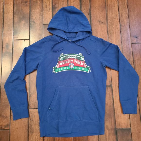 Chicago Cubs WRIGLEY FIELD Hoodie 100 Years Patch 1914-2014 Blue Size Medium M - Picture 1 of 10